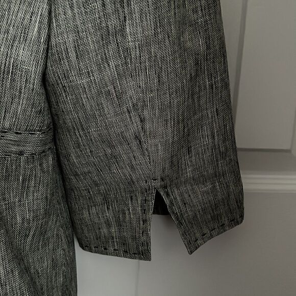 ‎KASPER 100% LINEN GREY/BLACK 3/4 SLEEVE BLAZER SIZE 18 - Picture 10 of 13